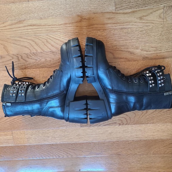 Steve Madden Black Studded Combat Boots size 9 zip lace up punk - Picture 5 of 16